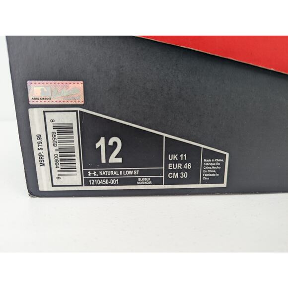 Men's Size 12 - Under Armour Natural 2 Low ST Black New In Box Baseball Cleats - Picture 2 of 9